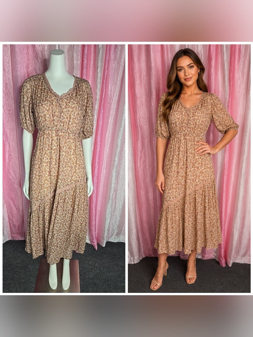 Sundance Dusty Rose Floral Prairie Cottagecore Cotton Maxi Dress Size XXS